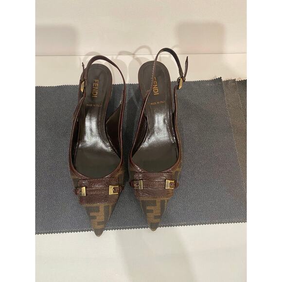 Vintage Fendi Zucca Slingback Heels - Picture 2 of 6